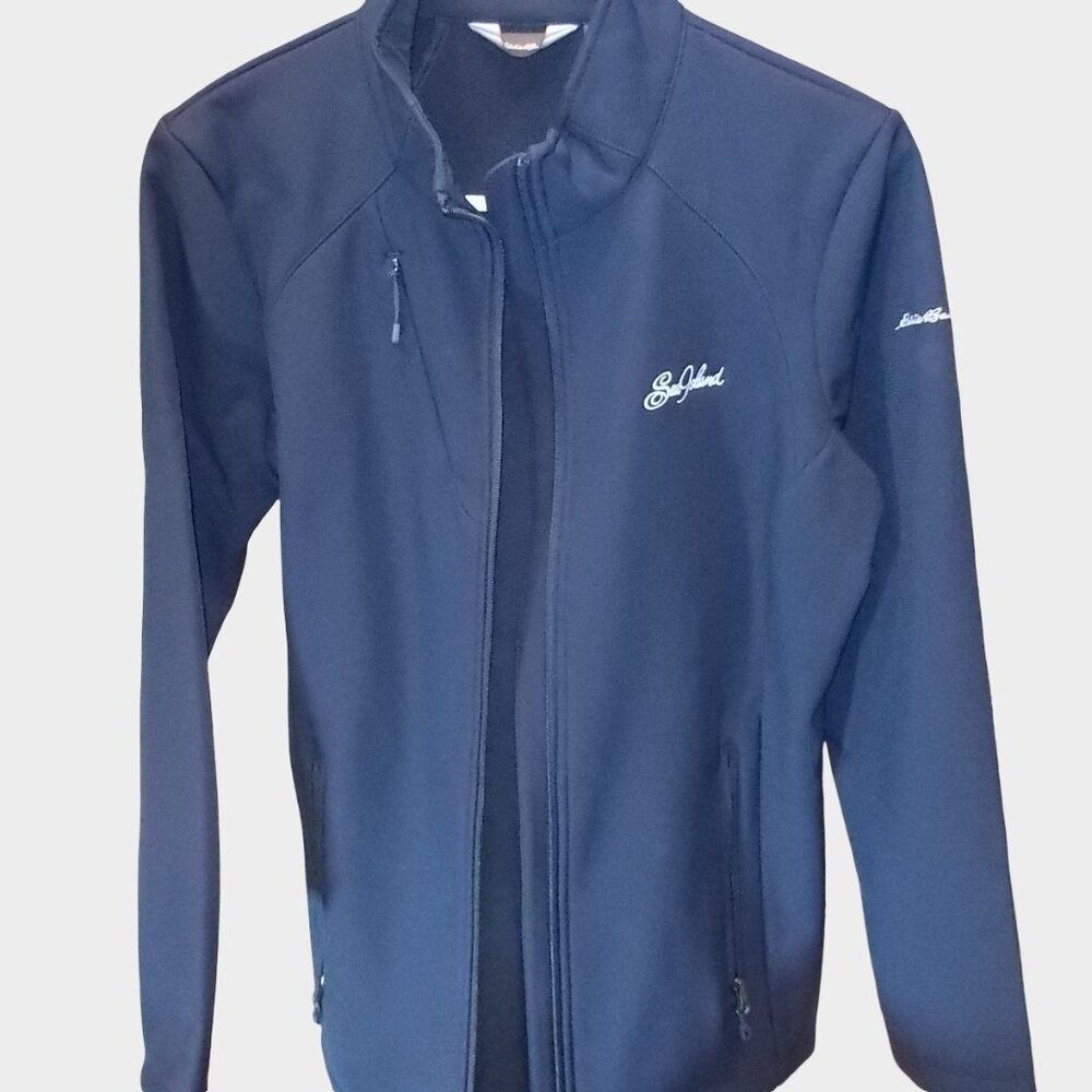 Eddie Bauer Mens Sea Island Softshell Jacket Navy Blue Full Zip Fleece Lined M